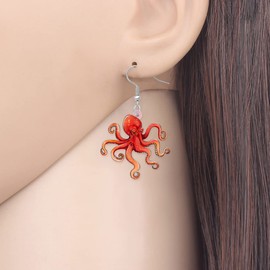 BAMAY Acrylic Cute Cartoon Octopus Earrings Squid Dangle Sea Life Jewelry Gifts for Women Girls Charms Decor (Red)