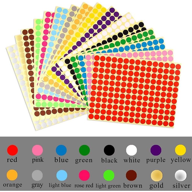 Dot Stickers,16 Sheet 8mm Round Coloured Dots Sticky Dots 3900