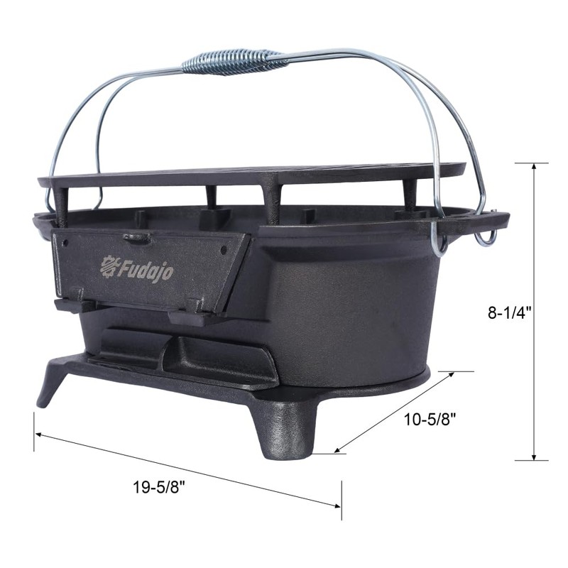 Outill Oval Cast Iron Grill Outdoor, Portable Charcoal Grill and