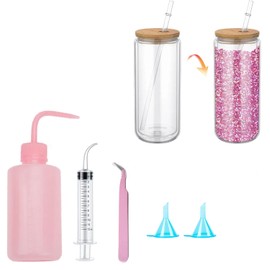 5-Piece DIY Snow Globe Tumbler Tool Kit – Includes Plastic Squeeze Bottle, Mini Funnel, Tweezers, Curved Syringe for Cup Craft Projects