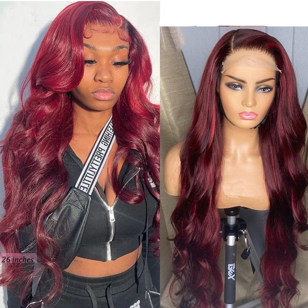 Burgundy Body Wave Ombre Brown 4x4 Lace Closure Wigs 1B99j