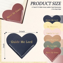Kosiz 12 Pieces Christian Bible Verse Leather Heart Bookmark Bulk Cute Heart Page Corner Bookmark for Book Lovers Reading Accessories for Mother Women Teacher, 6 Styles