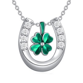 Lattd 4 Leaf Clover Necklace 925 Sterling Silver Green Clover Pendant Jewelry for Women Christmas Birthday Gifts, Sterling Silver, Cubic Zirconia