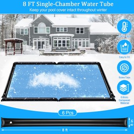 Water Bags for Pool Cover Winter Closing, 0.6mm Thicker Water Tubes Weights for Inground Swimming Pool, 6pack PVC Black Pool Bags with Screw Caps (8ft)