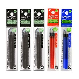 Pilot FriXion Ball Slim Refill for Multicolor 0.5mm, 3 Black + 1 Red + 1 Blue LFBTRF30EF3B x 3+1 R x 1+ L x 1, 5 Types of 3