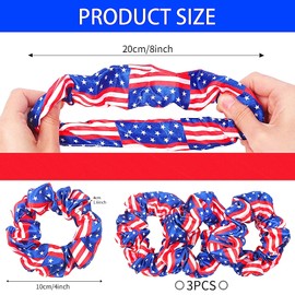 3 Pieces Patriotic Hair Scrunchies for Women Girls American Flags Hair Ties 4th of July Red White and Blue Scrunchies Soft Elastic Hair Bands Ponytail Holder for Independence Day USA Hair Accessories