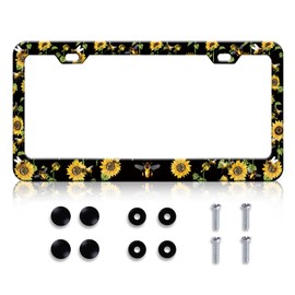 Sunflower Bee License Plate Frame - Beautiful Flowers Insect Floral License Plate Frame Cover Holder Aluminum Metal, Rust-Proof Waterproof Car Decorative Tag Frames for Standard Us 12x6 Inch