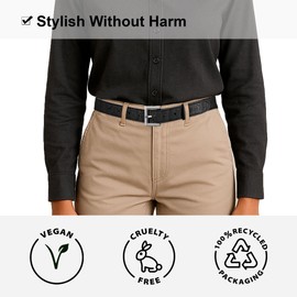 Corkor Women's Slim Belt 1" – Cork Strap with Gold or Silver Nickel-Free Buckle, Vegan, Lightweight, Eco-Conscious, Black Strap / Silver Buckle, XS - (Fits waist 24-26")