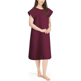 NY Threads Women's Hospital Gown Soft and Stylish Comfortable Patient Gown, Small-Medium, Burgundy