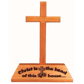 shalom Christ is the head of this house Christian wooden crucifix cross desktop gift 12.5cm