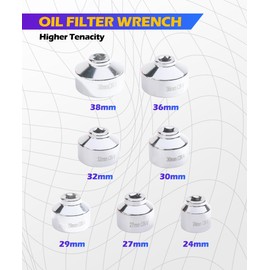 SCUARI 7 PCS Oil Filter Removal Tool,Car Accessories Oil Filter Wrench Set,3/8-Inch Drive,Oil Filter Socket Set Includes 24mm,27mm,29mm,30mm,32mm,36mm,38mm,Oil Filter Socket,Suitable for Most Cars
