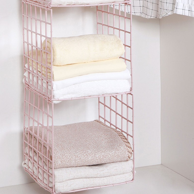 Hanging Closet Organizer 3 Tier Pink Storage Shelf Minimalist Grid