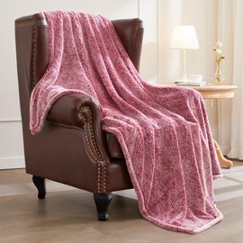 Exclusivo Mezcla Throw Size Fleece Throw Blanket, 127x178 CM Large Fuzzy Sofa Throws, Soft Velvet Plush Blanket for Sofa, Mixed Deep Red Blanket