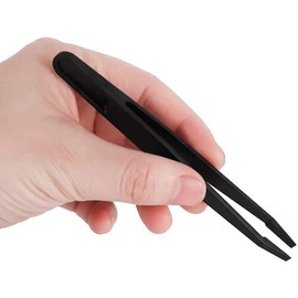 MMOBIEL Anti-Static Multifunctional Plastic Precision Tweezers with Slant Flat Tip for Electronics, Jewellery Making, Laboratory Work, Repair Black