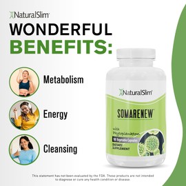 Somarenew Metabolism Booster, Gut Cleanse, Energy Support & Full Body Cleanse Supplement with Marine Phytoplankton (Omega 3) & Black Fulvic Acid Superfood - 180 Vegetable Capsules