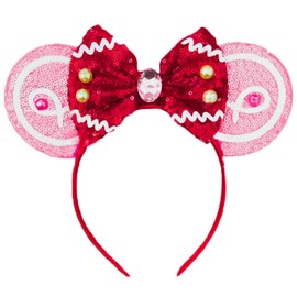 Viwind Christmas Mouse Ear Headbands, Cute Pink Candy Bow Ear Headbands for Women and Girls, Marry Christmas Hairbands for Adult, Christmas Costume Hair Accessories