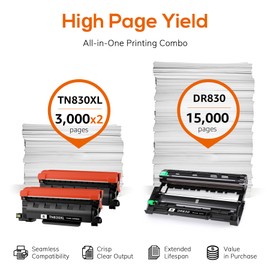 Jeostarky TN830XL Toner and DR830 Drum Unit Replacement for Brother TN830XL DR-830 use with HL-L2460DW HL-L2405W HL-L2480DW MFC-L2820DW DCP-L2640DW MFC-L2900DW (2 Toner 1 Drum)