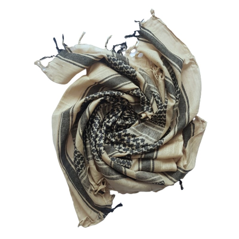 100% Cotton Beige Khaki Sand and Black Shemagh Scarf Arab
