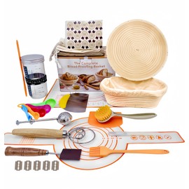 VnkloMes Bread Proofing Basket Set, Bread Baking Supplies Tools Included 20 Components, 9.8 inch Oval & 9 inch Round Bread Making Sourdough Starter Kit for Professional and Home Bakers