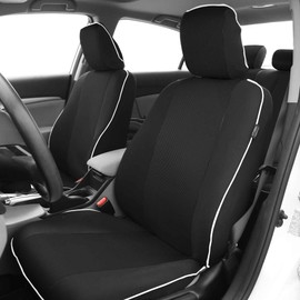 FH Group Car Seat Covers Three Row 8 Seater Cloth Car Seat Covers with Piping (Airbag and Split Ready) - Universal Fit for Cars Trucks & SUVs Solid Black