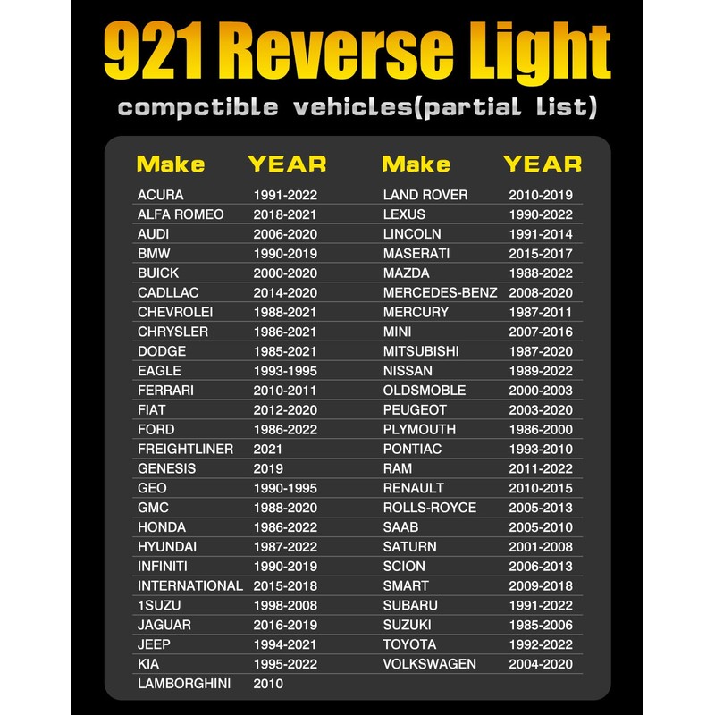 921 LED Backup Reverse Lights Compatible with Toyota 4Runner 2001-2024,Camry