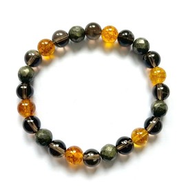 crystalmiracle Golden Pyrite Smokey Quartz Citrine 8 Mm Beaded Round Stretch String Fashion Accessory Men Women Gift