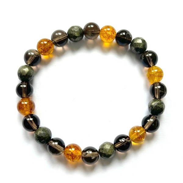 crystalmiracle Golden Pyrite Smokey Quartz Citrine 8 Mm Beaded Round