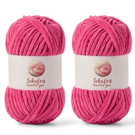 2 Pack Chunky Chenille Yarn for Crocheting, Baby Yarn for Crocheting Soft Blanket, 174.9 yds /7 oz Crochet Yarn, Bulky 5 Amigurumi Yarns, Fluffy Velvet Yarns for Knitting Crafts (2 Rose)