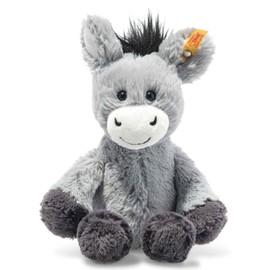 Steiff Cuddly Toy Dinkie Donkey, Cute Stuffed Toy with Plastic Eyes, Children, Boys & Girls, Soft Cuddly Friends, Plush Toy 20 cm, Light Grey, 073922