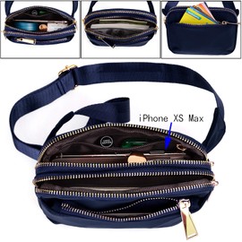 UTO-Fanny-Pack-for-Women-Belt-Bag Waterproof Nylon Fashion Slim Lightweight Waist Pack with 3 Zipper Pockets Blue CA