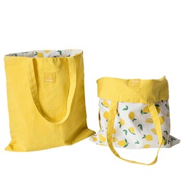 Double-Sided Canvas Bag Made of Cotton and Linen, Fabric Bag, Shopping Bag, Cotton Shoulder Reversible Canvas Messenger Bag for Women, Children (Lemon, 40 cm x 36 cm)