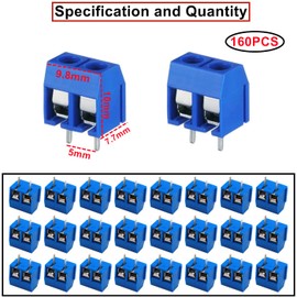 HUAZIZ 160 Pieces Blue 2 Pin PCB Mount Screw, 5 mm Terminal Block, Screw Terminal Connector + 1 Piece Yellow Screwdriver, for Arduino