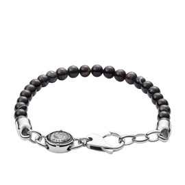Diesel All-Gender Stainless Steel and Beaded Bracelet, Color: Black Agate (Model: DX0848040)