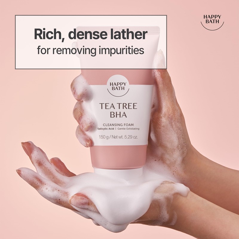 HAPPY BATH Tea Tree Facial Cleanser, Exfoliating BHA Face Wash