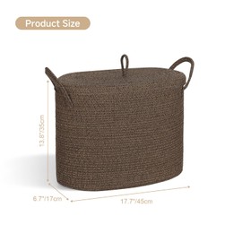 ORGMASTER Cotton Rope Basket, Toilet Paper Basket with Lid, Free-Standing Toilet Paper Holder Organizer for Bathroom, Rope Baskets for Storage Up to 9 Mega Rolls, 17.7"x6.7"x13.8", Deep Brown