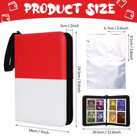 4 Pocket Removable 50 Pages 400 Pockets Trading Card Binder, PU Waterproof Card Collection Binder with Zipper, Portable Albums for Kids Adult Gifts (Red+White)