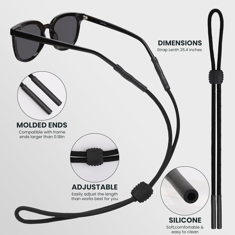 HEBEILF 3 Pcs Glasses Strap-Adjustable Eyeglass Holders for Men, Women,