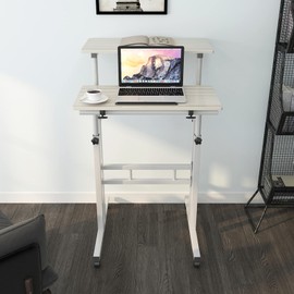 soges 23.6inches Height Adjustable Desk Laptop Desk on The Wheels, Rolling Stand Up Desk Computer Desk Adjustable Standing Desk Sit and Stand Desk Portable Laptop Table, Beige