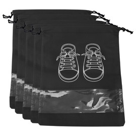CAPASTEC 5 Stück Schuhtaschen zum Verpacken mit klarem Fenster, staubdichte Zugband-Reiseschuhaufbewahrungstaschen für Männer und Frauen, Medium, Schwarz
