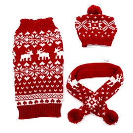 SKXEO Christmas Pet Dog Costumes Hat Scarf Sweater Set Puppy Cat Xmas Reindeer Knit Snowflake Winter Warm Clothes For Small Medium Dogs Cats