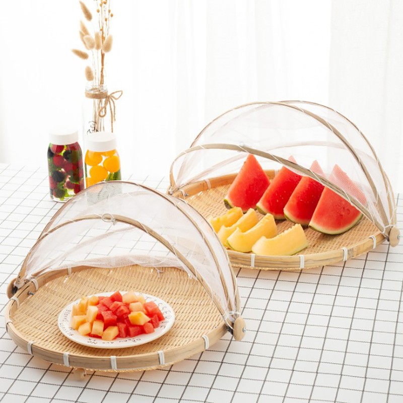 Bamboo Food Serving Tent Natural Handcraft Tray Mesh Food Storage