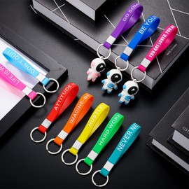 60 Pcs Inspirational Quote Keychains Gift Silicone Rubber Key Rings Motivational Bracelet Key Chains with Inspirational Messages Thank You Teacher Gifts for Women