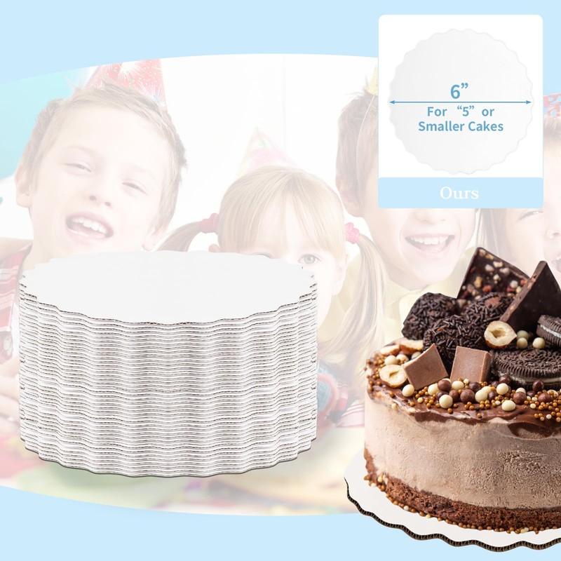 JCD 6" White Wave Cake Boards Round,Wave Cake Plate,Disposable Cake