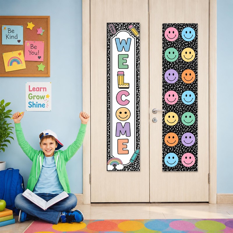 2 Pcs Composition Notebook Classroom Door Window Cover Smiley Face