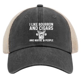 BEIXBE Dad Hat I Like Bourbon and Cigars and Maybe 3 People Hat Trucker Hat Men Trendy Mesh Baseball Cap for Summer Black