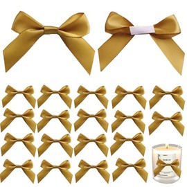 50 Pack Self Adhesive Satin Bows for Gift Wrapping, 2.6x2.2 Inches Satin Ribbon Bows, Premade Ribbon Bows with Double-Sided Tape for Treat Bags Craft Home Wedding Party Decoration(Gold)