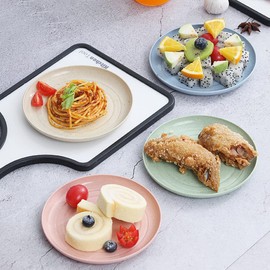 5 Pack Wheat Straw 6 Inch Plates, Small Dinner Plates, Round Dishes with Raised Edge, Reusable Salad Plates Set, Unbreakable Appetizer Dessert Serving Plates for Party (Blue)