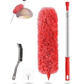 Washable Telescopic Duster, Duster, Rod and Bendable Corner Brush, Microfibre Stainless Steel with Telescopic Rod, Long Extendable up to 240 cm