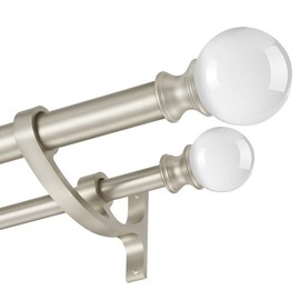 Double Curtain Rods 72-144 Inches, Heavy Duty Telescoping Drapery Rod 1 Inch Front and 5/8 Inch Diameter Back Double Window Treatment Rod with Clear Round Finials, Brushed Nickel