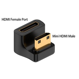 BSHTU 8K U Shape Mini HDMI to HDMI Adapter, 360 Degree Mini HDMI Male to Standard HDMI Female Extension, Gold Mini HDMI 2.1 Adapter Support 8K@60Hz,48Gbps for Camera, Monitors, DVRs 1piece (Up Angle)